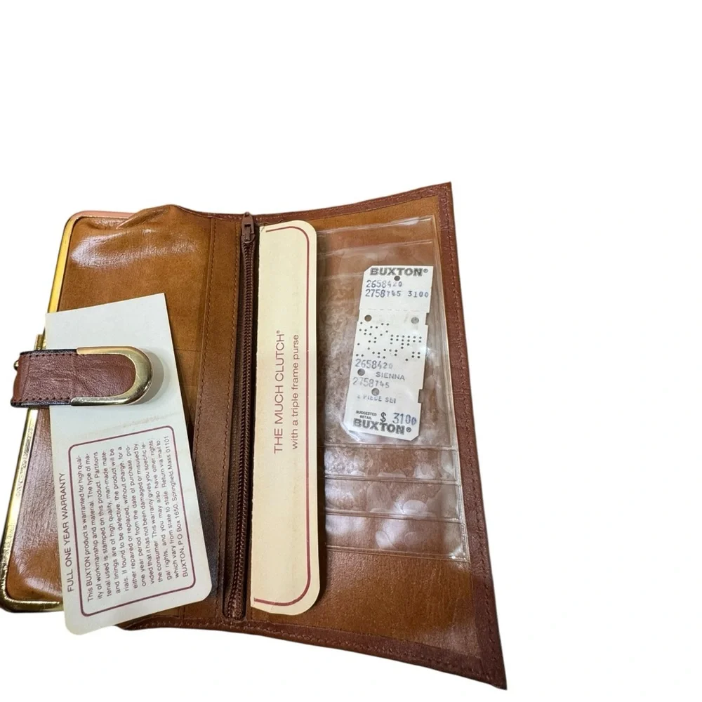 Vintage Buxton Brown‎ Leather Women's Wallet and Key Trainer Set